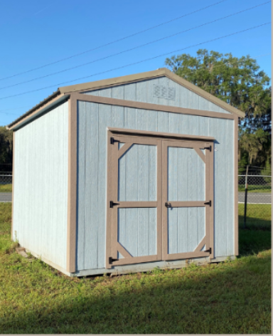 Storage shed for garden equipment.