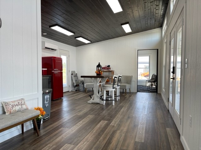 Tiny home single slope style interior photo.