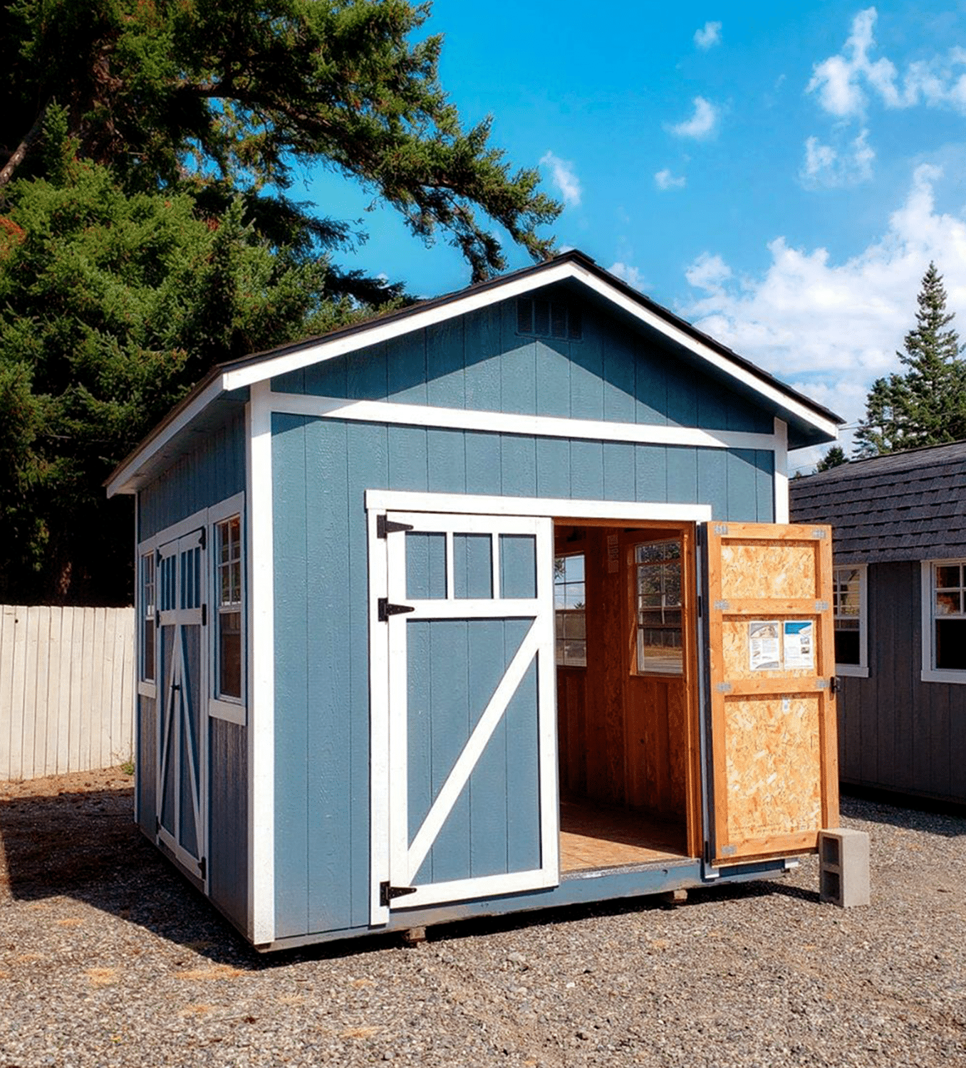 10x16 blue storage shed.