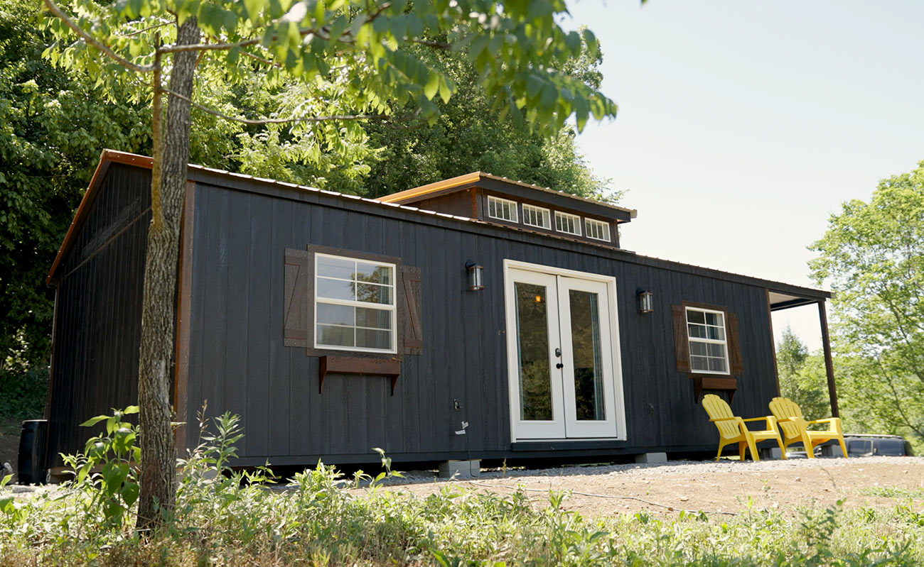 Storage shed for a home office.