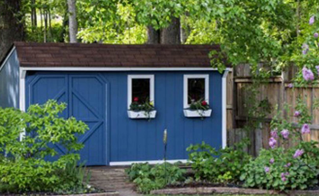 Blue storage shed