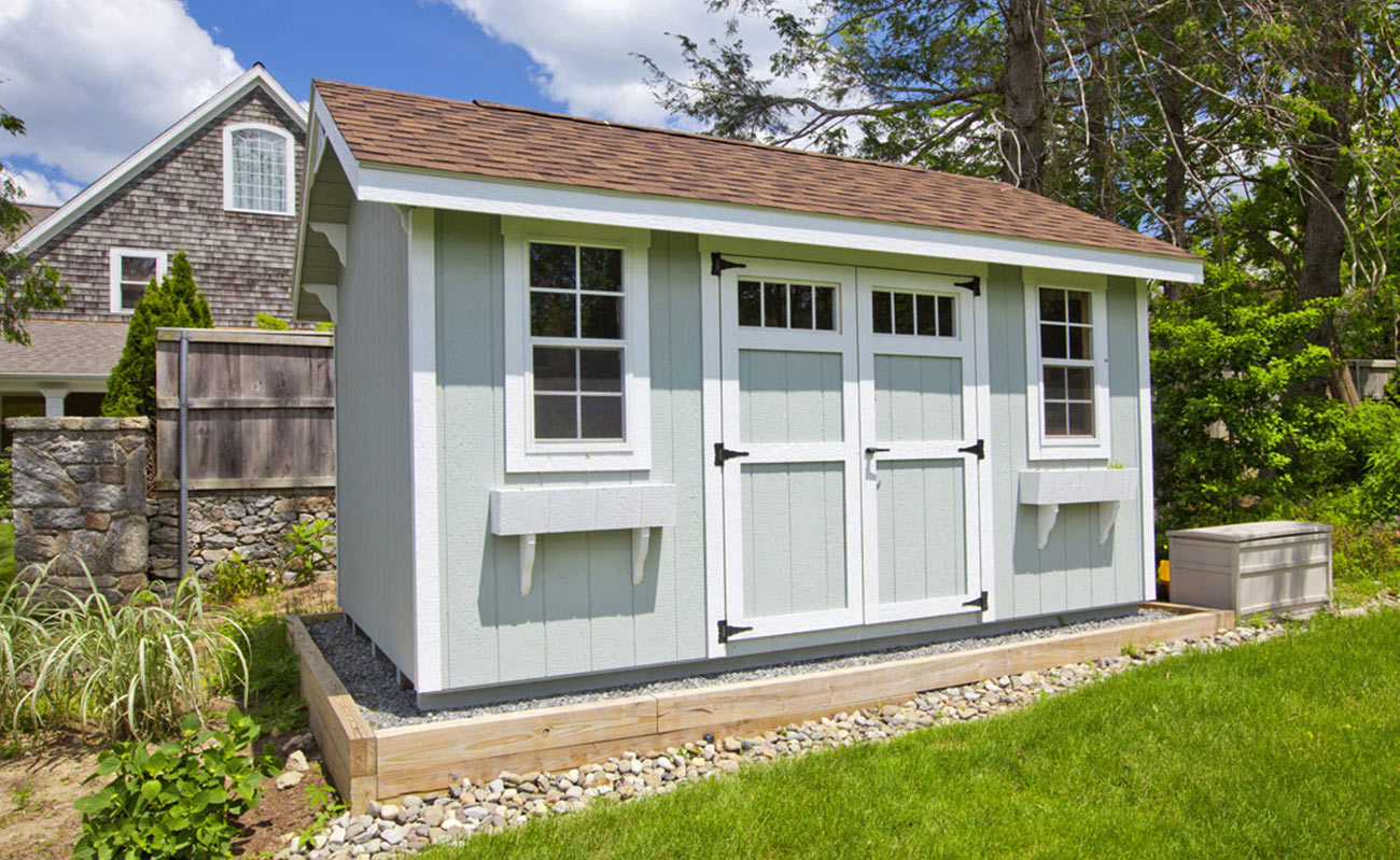 Tan garden storage shed